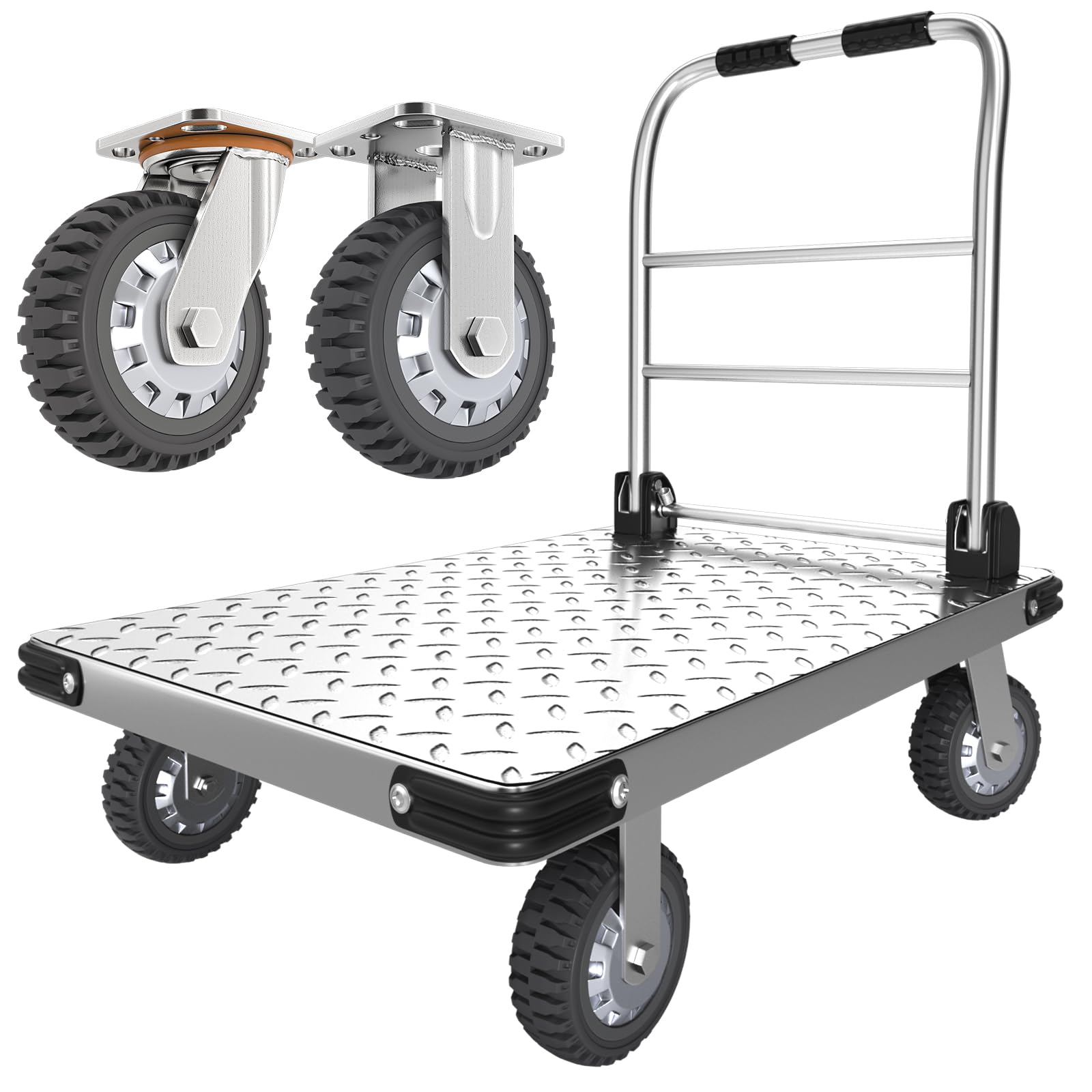 2200 lbs. Capacity Foldable Push Cart Dolly | Moving Platform Hand Truck | Heavy Duty Space Saving Collapsible | Swivel Flat Bed Wagon - Furniture Luggage Lifting