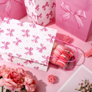 JarThenaAMCS 24Pcs Pink Bow Paper Gift Bags Cute Bow Knot Treat Bags with Handles Candy Goodie Bags Grocery Shopping Bags for Party Favor Supplies