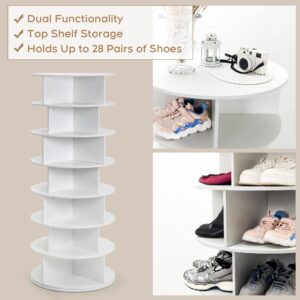 Yechen Rotating Shoe Rack Tower, 7-Tier Spinning Shoe Shelf Carousel, 360° Display Vertical Shoe and Handbag Organizer Furniture for Closet, Modern Free Standing Revolving Round Storage Solution