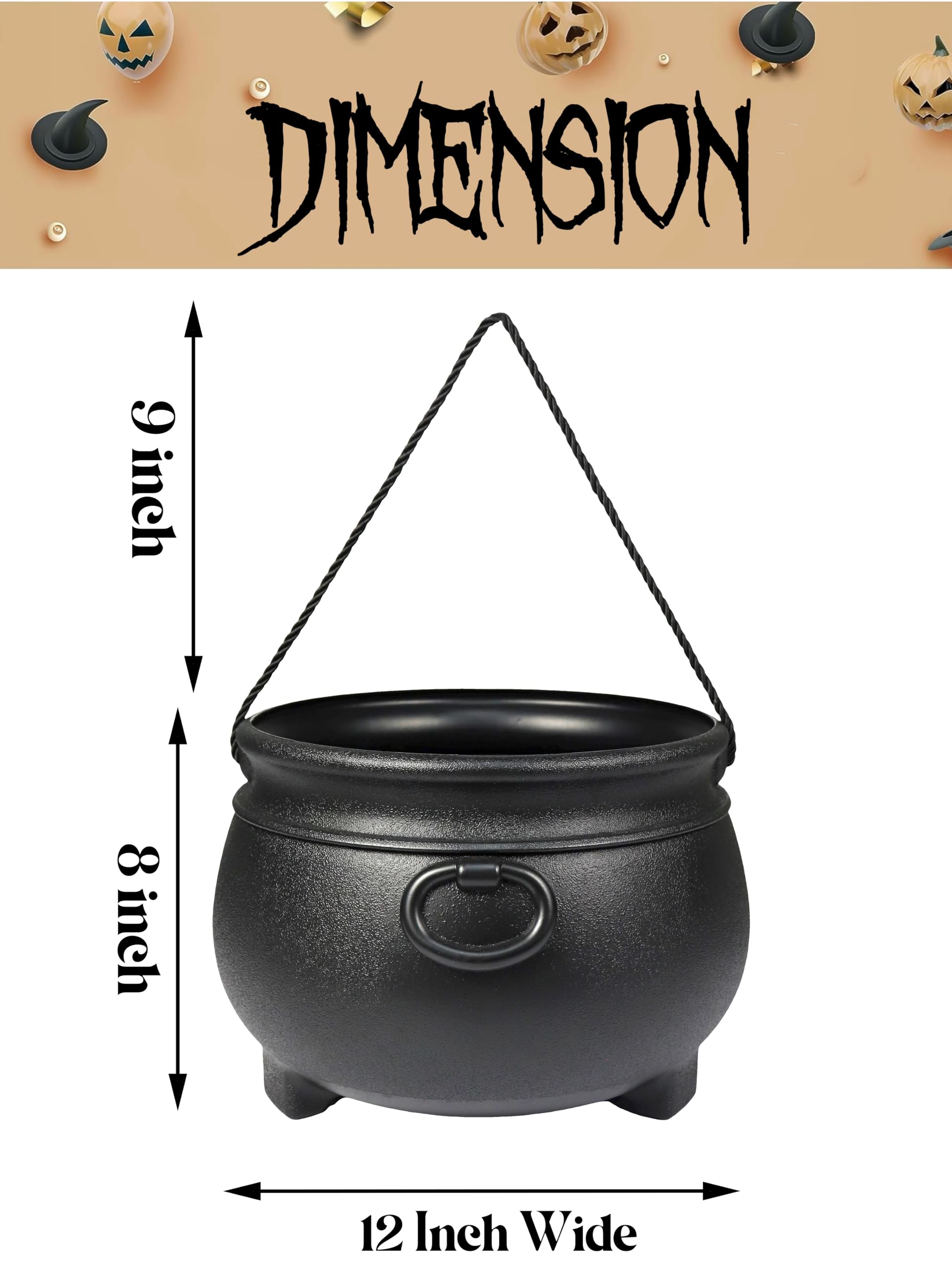 GIFTEXPRESS 12" Black Halloween Cauldron - Large Plastic Witch Kettle For Candy, Treats & Punch Bowl - St. Patrick's Day Pot of Gold Party Bucket Decor