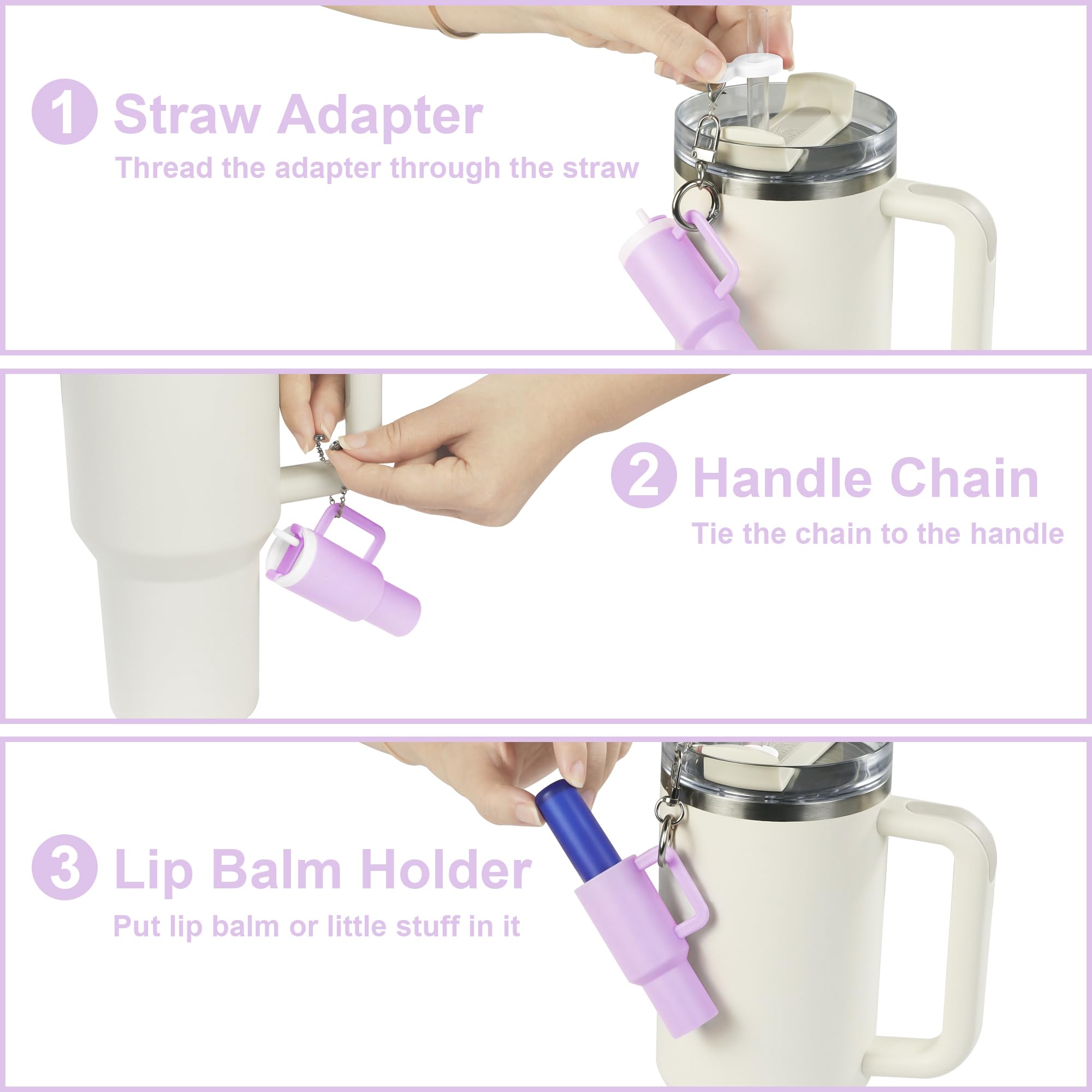 NBOOCUP Mini Cup Keychain for Stanley Cup, Straw Toppers Charm for Stanley 40 oz Tumbler, Straw Covers Charms with Adapter for Stanley Cup Accessories, Lip Balm Holder (Purple)