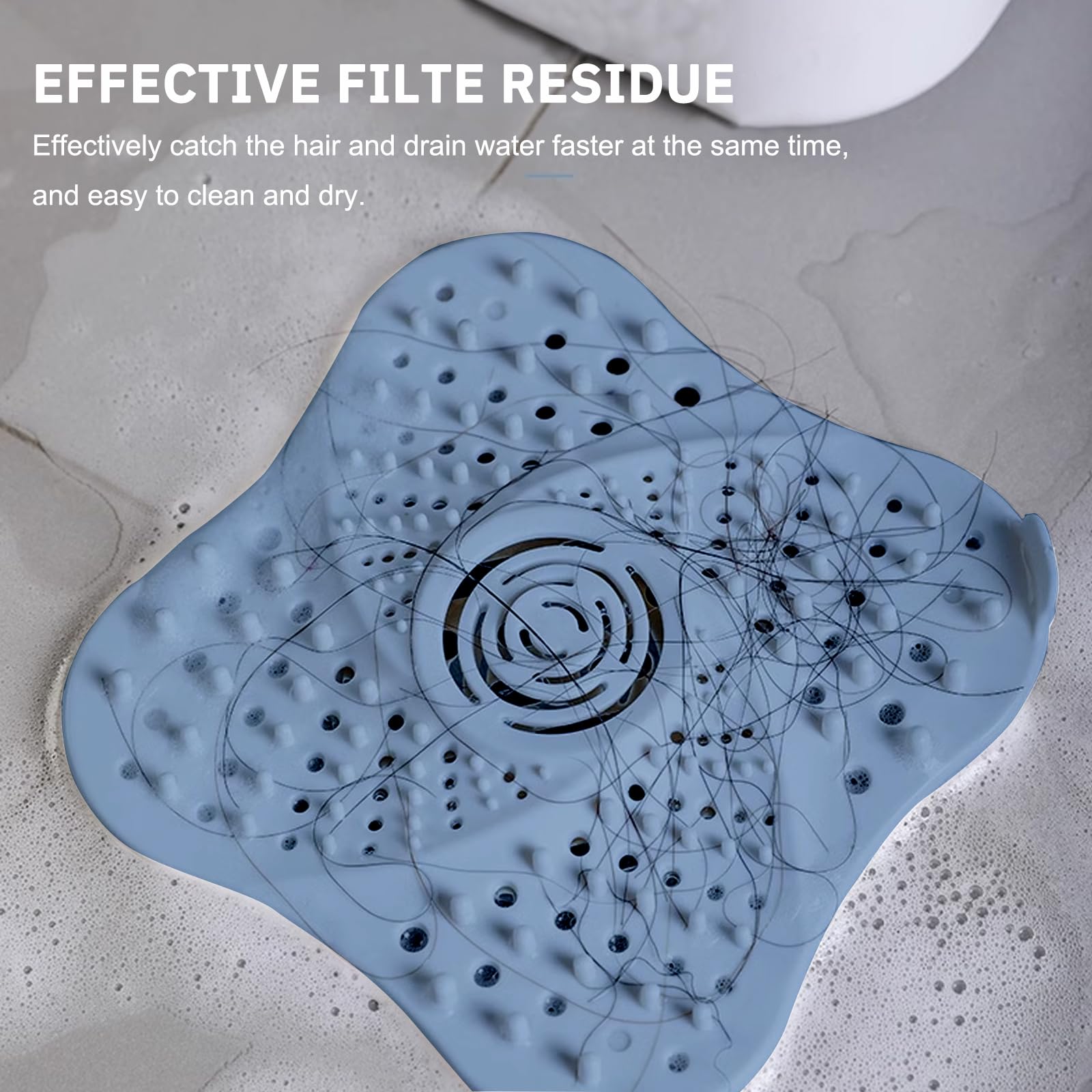 Prevent Blockage, Silicone Floor Drain Filter, Built-in Suction Cup Bathtub Drain Cover, Easy to Install Suitable for Bathroom Bathtub Kitchen Blue Four Pack