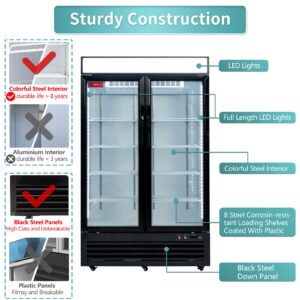 WESTLAKE 48" W Merchandiser Commercial Display Refrigerator 2 Glass Door 2 Section Reach-in Glass Door Upright Fan Cooling 36 Cu.ft Cooler for Restaurant, Bar, Shop, etc