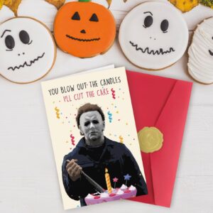 Abeletree Creepy Michael Myers Birthday Card, Horror Movies Killer Bday Card, Halloween Bday Gfits, Mike Myers Birthday Decorations, You Blow Out The Candle