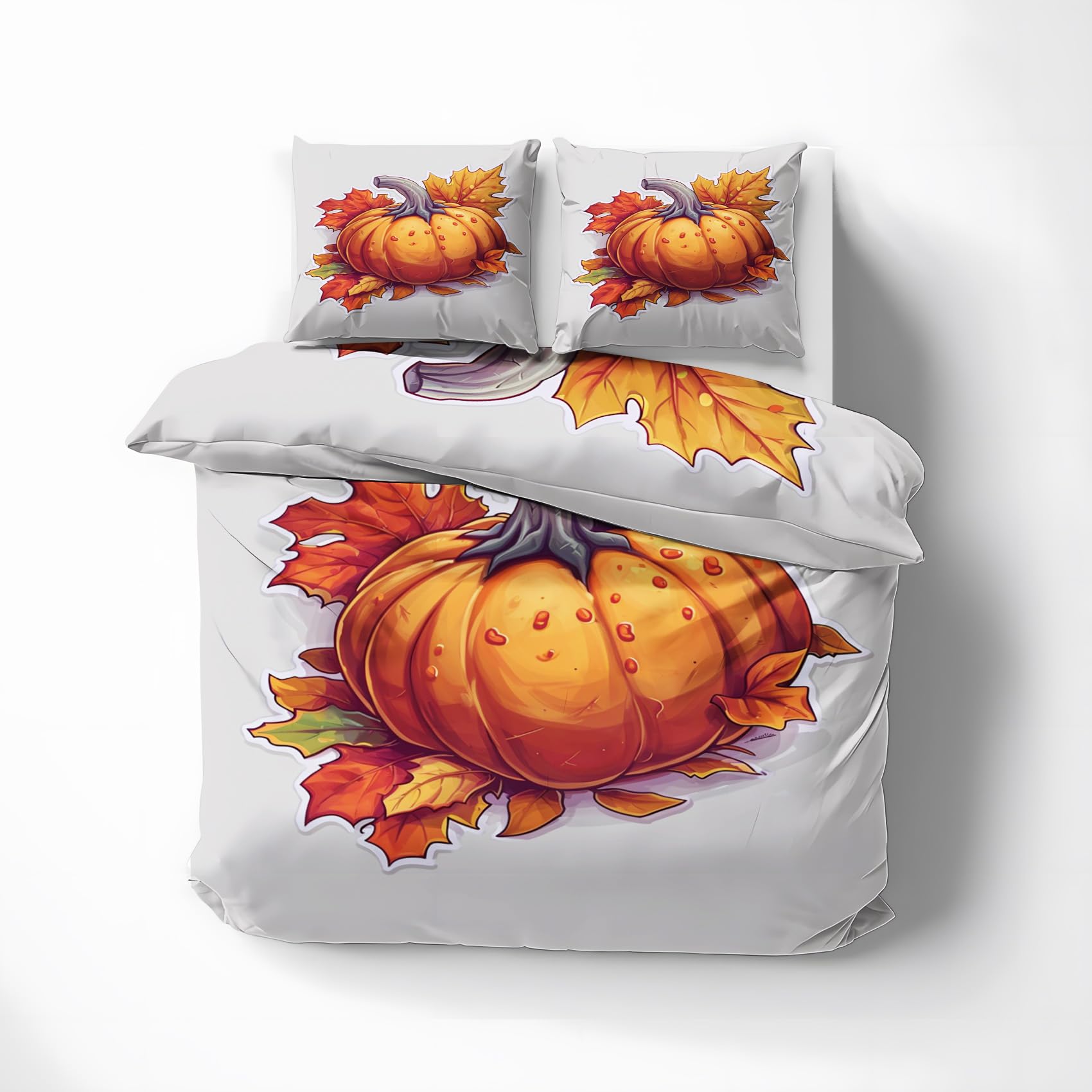 AopGlyvyr Pumpkin Duvet Cover Queen Size, Fall Maple Comforter Cover, Halloween Bedding Set, Breathable Duvet Cover with Zipper Closure, 3 Pieces with 1 Duvet Cover and 2 Pillowcase