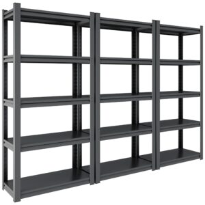 LOPOO 78" H 5-Tier Metal Shelves for Storage Garage Shelving, Heavy Duty Storage Shelves with 2000 lbs Capacity, Adjustable Garage Shelf Industrial Shelving Unit, Metal Storage Utility Rack, Black