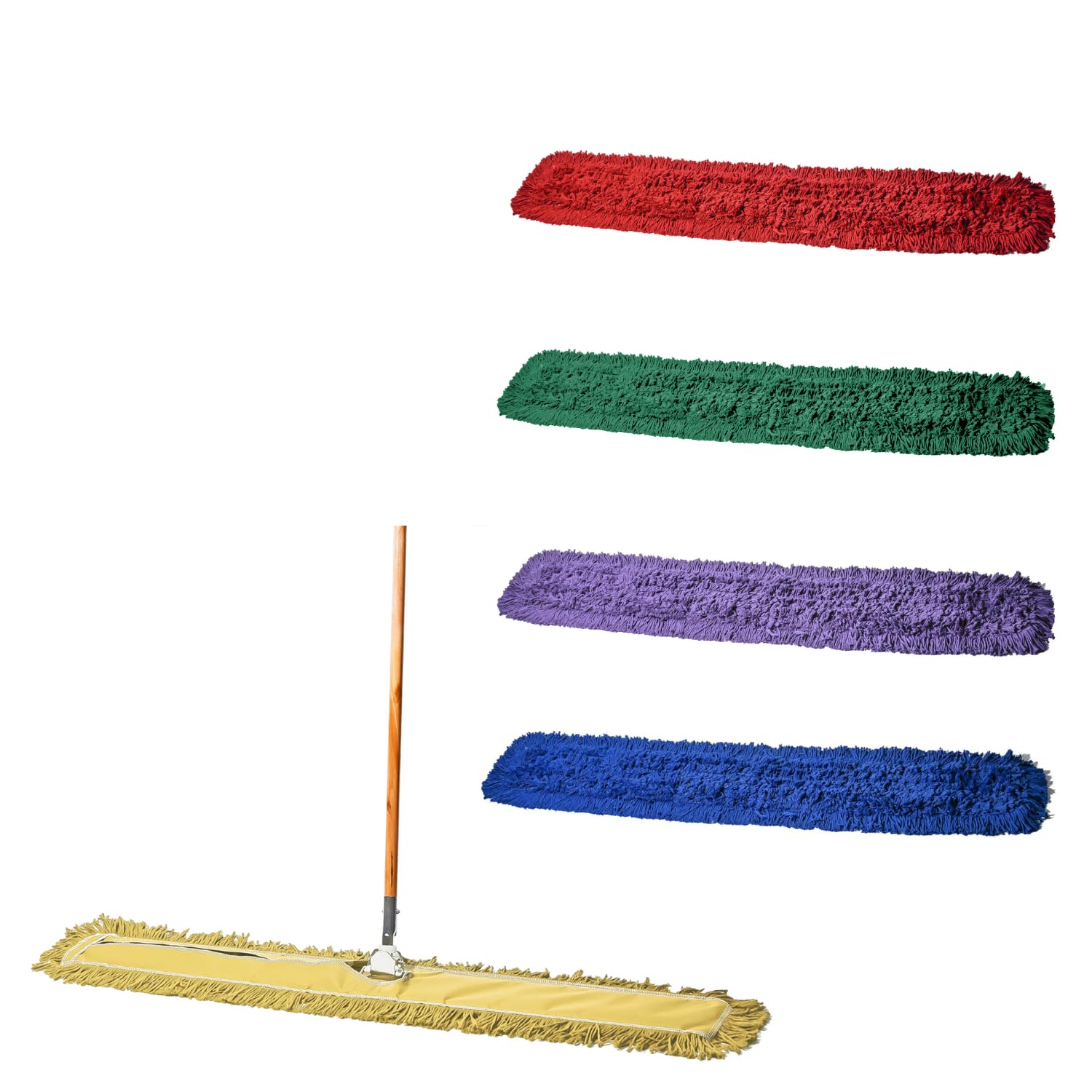 48 Inch Yellow Dust Mop with Wood Handle and 48 Inch Dust Mop Refill Bundle - 1 Mop Sets and 4 Refills