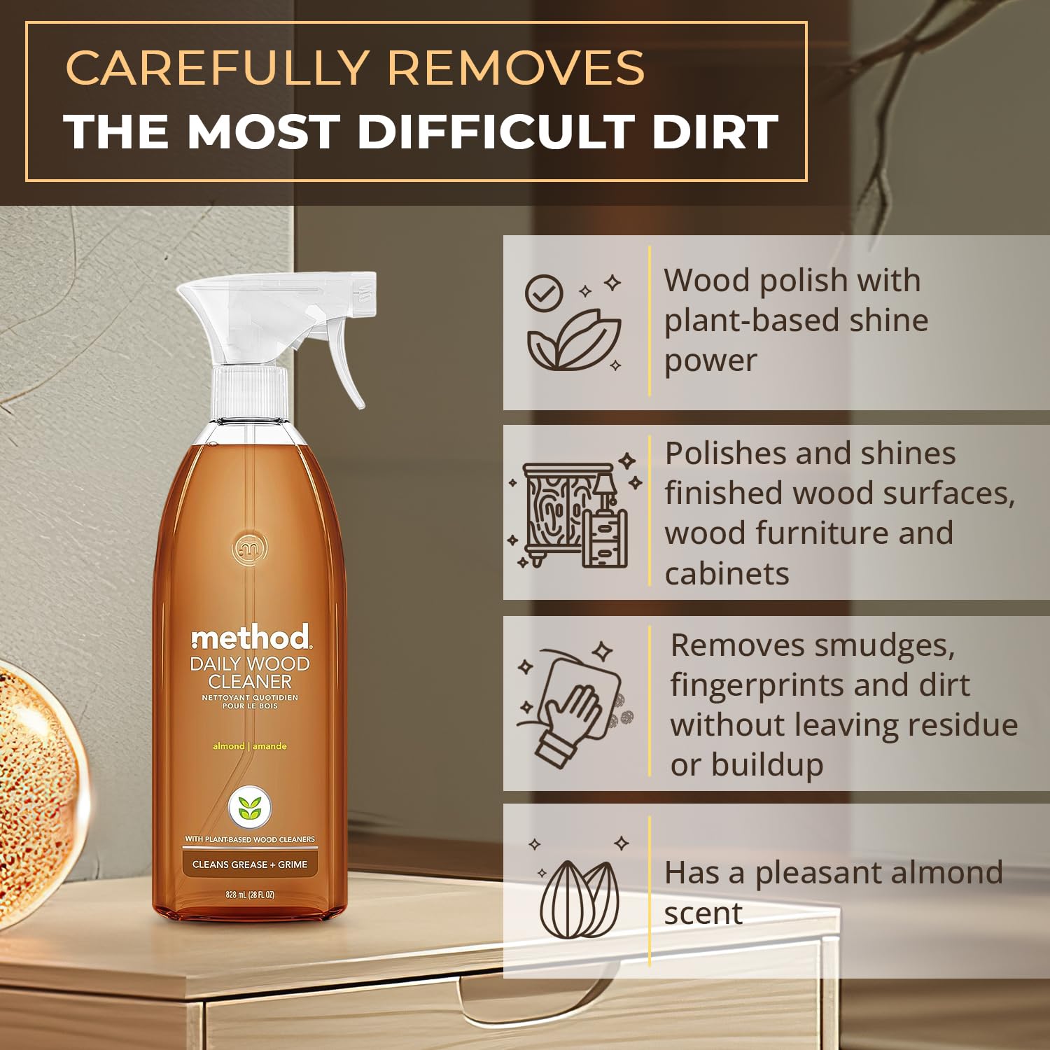 Method Daily Wood Cleaner 28oz Method Wood Polish 14 Oz, Daily Hardwood Cleaner Bundle with Microfiber Towel