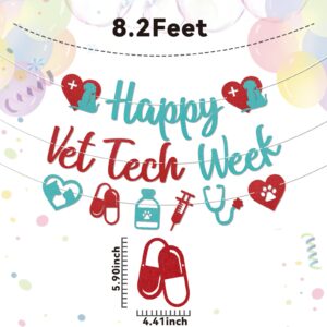 Happy Vet Tech Week Banner - Veterinary Technician Appreciation Decorations, Happy Veterinary Technician Appreciation Banner, Vet Hospital Staff Party Decorations Red & Blue Glitter