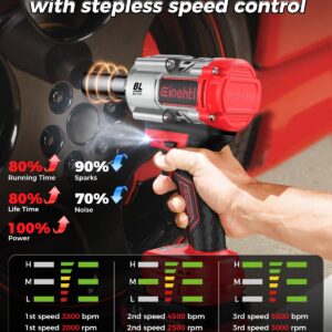 Cordless Impact Wrench, 1200Nm(900 Ft-lbs)1/2" Brushless Impact Gun, 2x4.0AH Batteries Electric Impact Motor Variable Speeds, 21V High Torque Power Impact Driver Ideal for Car, DIY, and Truck RV/Mower