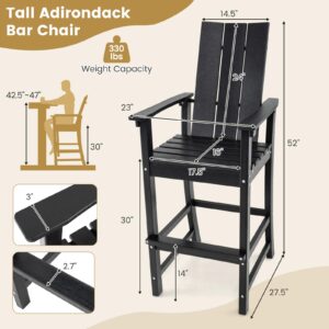 Giantex 52” Tall Adirondack Chair Set of 4, HDPE Outdoor Bar Stool with Ergonomic Backrest, Armrests, Footrest, Fire Pit Chair, All Weather Patio Bistro Chair for Yard, Garden, Lawn Chair (Black)