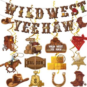 26pcs western party decorations west cowboy banner and west cowboy hanging swirls yee haw ceiling streamers for boys birthday western baby shower party decor supplies