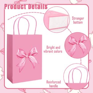 JarThenaAMCS 24Pcs Pink Bow Paper Gift Bags Cute Bow Knot Treat Bags with Handles Candy Goodie Bags Grocery Shopping Bags for Party Favor Supplies