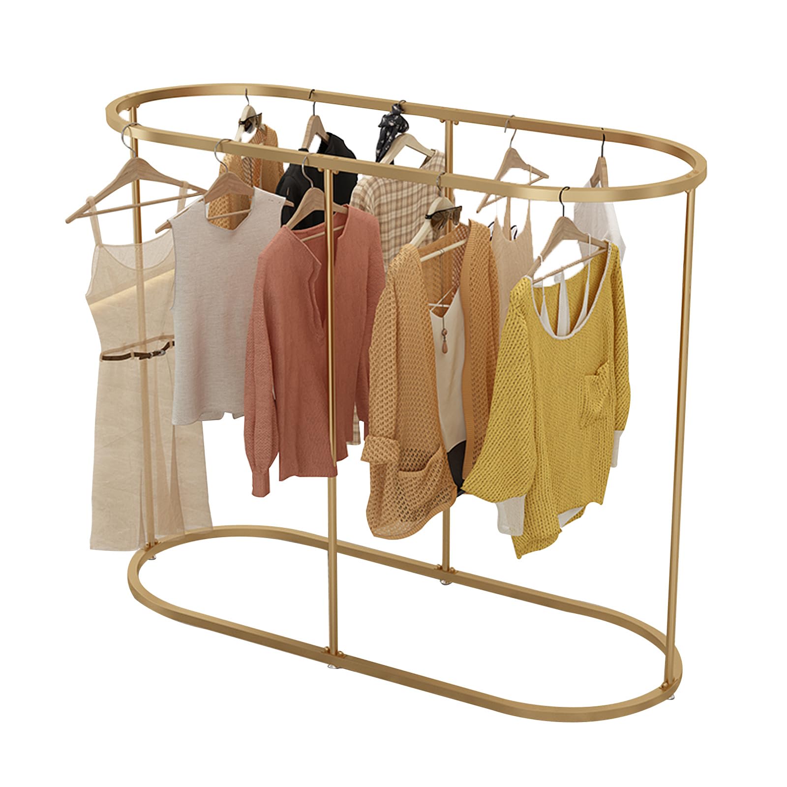 SPTZQURY Round Clothes Rack, Commercial Oval Iron Clothes Rack, Free Standing Clothes Rack, Suitable For Hanging Clothes In Bedroom, Boutique Clothing Store Display (GOLD, 47.2 * 19.6 * 55.1INCHES)