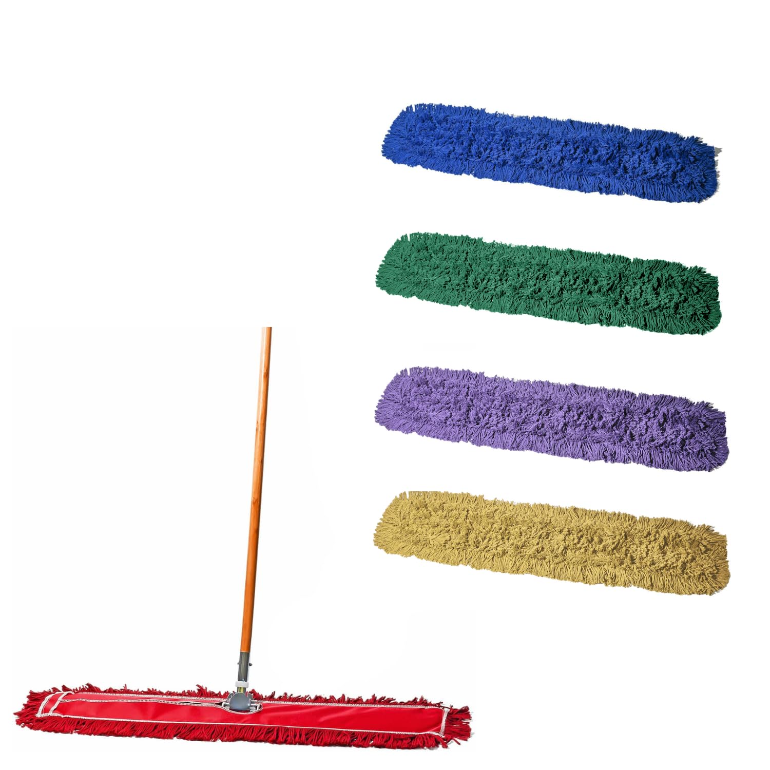 36 Inch Red Dust Mop with Wood Handle and 36 Inch Dust Mop Refill Bundle - 1 Mop Set and 4 Refills