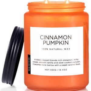 M&SENSE Cinnamon Pumpkin Scented Fall Candles, Double Wick Large Soy Natural Candles 19.4oz 110 Hours Long Lasting Slow Burning, Halloween Autumn Candle Gift Home Decor MSS603L07