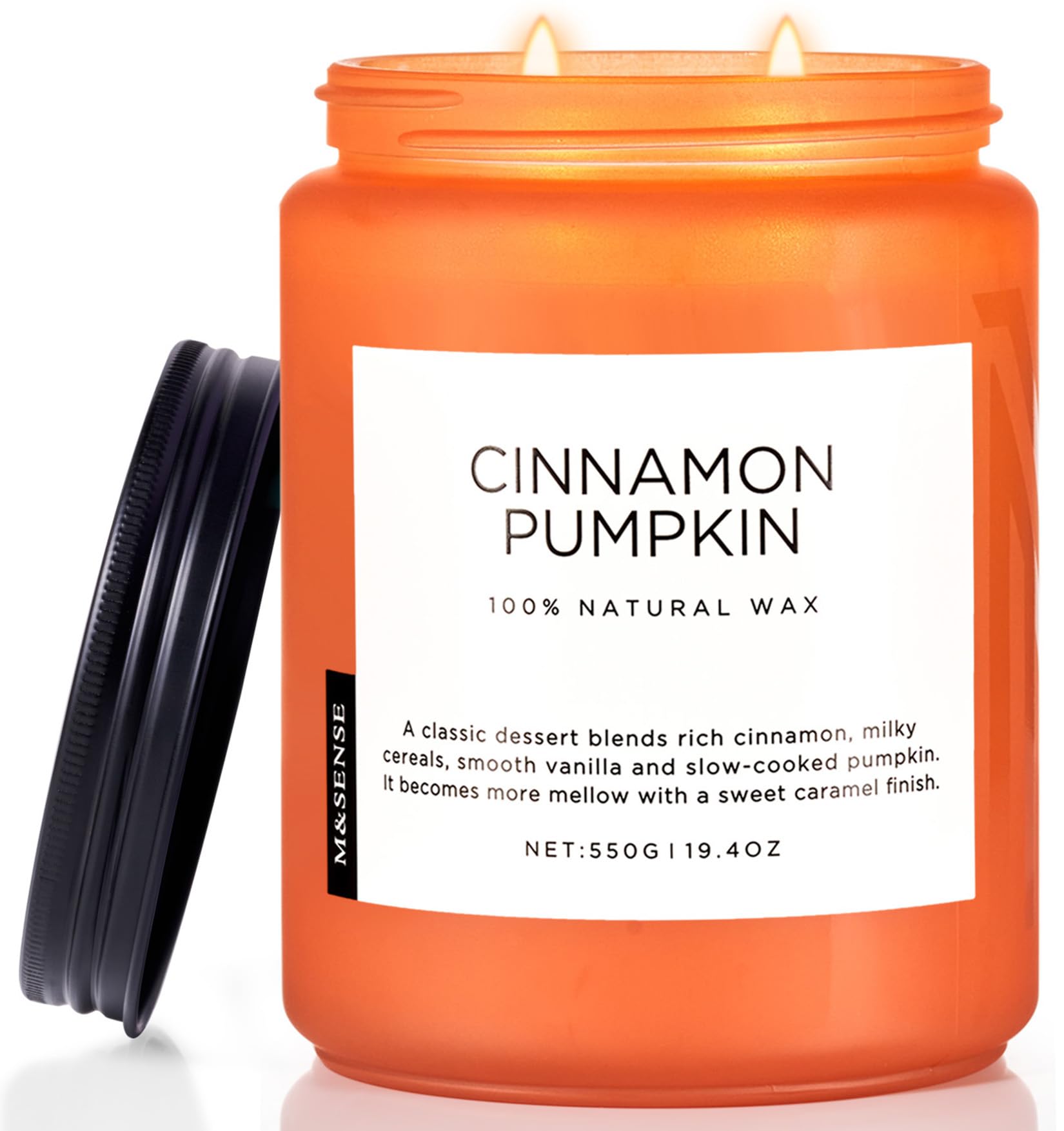 M&SENSE Cinnamon Pumpkin Scented Fall Candles, Double Wick Large Soy Natural Candles 19.4oz 110 Hours Long Lasting Slow Burning, Halloween Autumn Candle Gift Home Decor MSS603L07