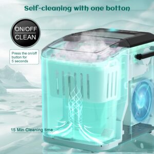 rosmena Bullet Ice Maker- 33 lb/24H Ice Machine, 9 Cubes in 7-8 Mins Ice Cube Maker with Self-Cleaning Function, Small Ice Maker Suitable for Home, Office, Kitchen, RV