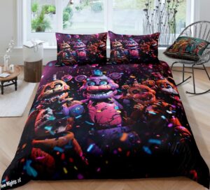 full five nights favors bedding sets duvet cover fnaf soft microfiber 3 pieces bed set collection for girls boys, no comforter 05