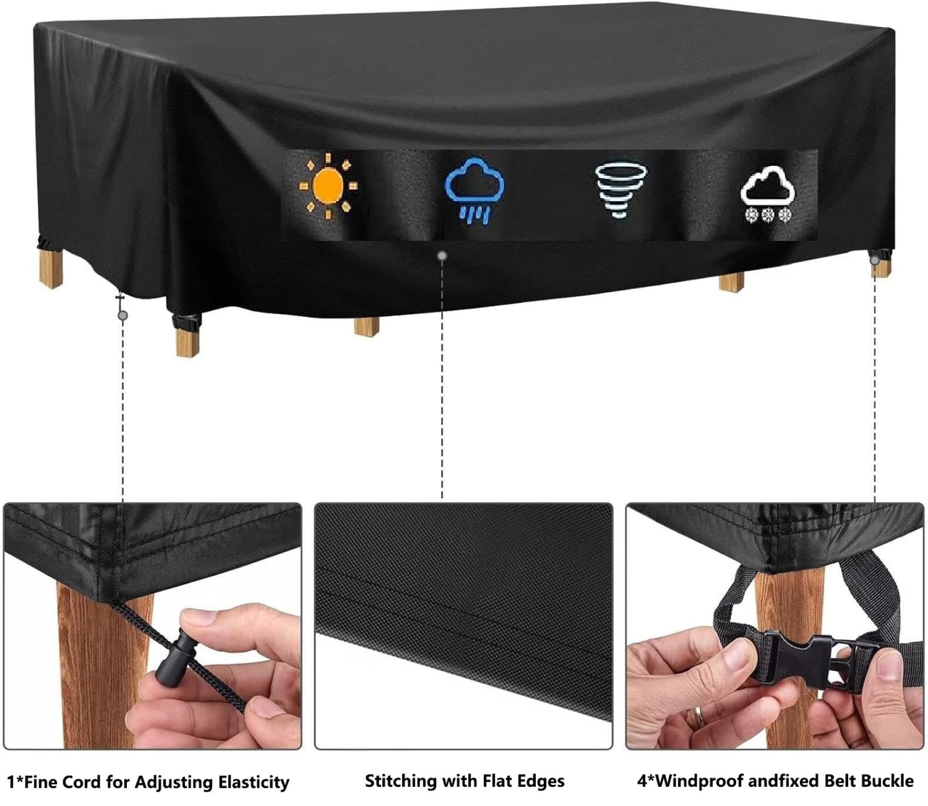 PDSYCB Patio Furniture Cover Waterproof 75''L x 47''W x 30''H/190x120x75cm 600D Heavy Duty Outdoor Furniture Cover Windproof UV and Fade Resistant for Patio Furniture Set Table and Chairs -Black