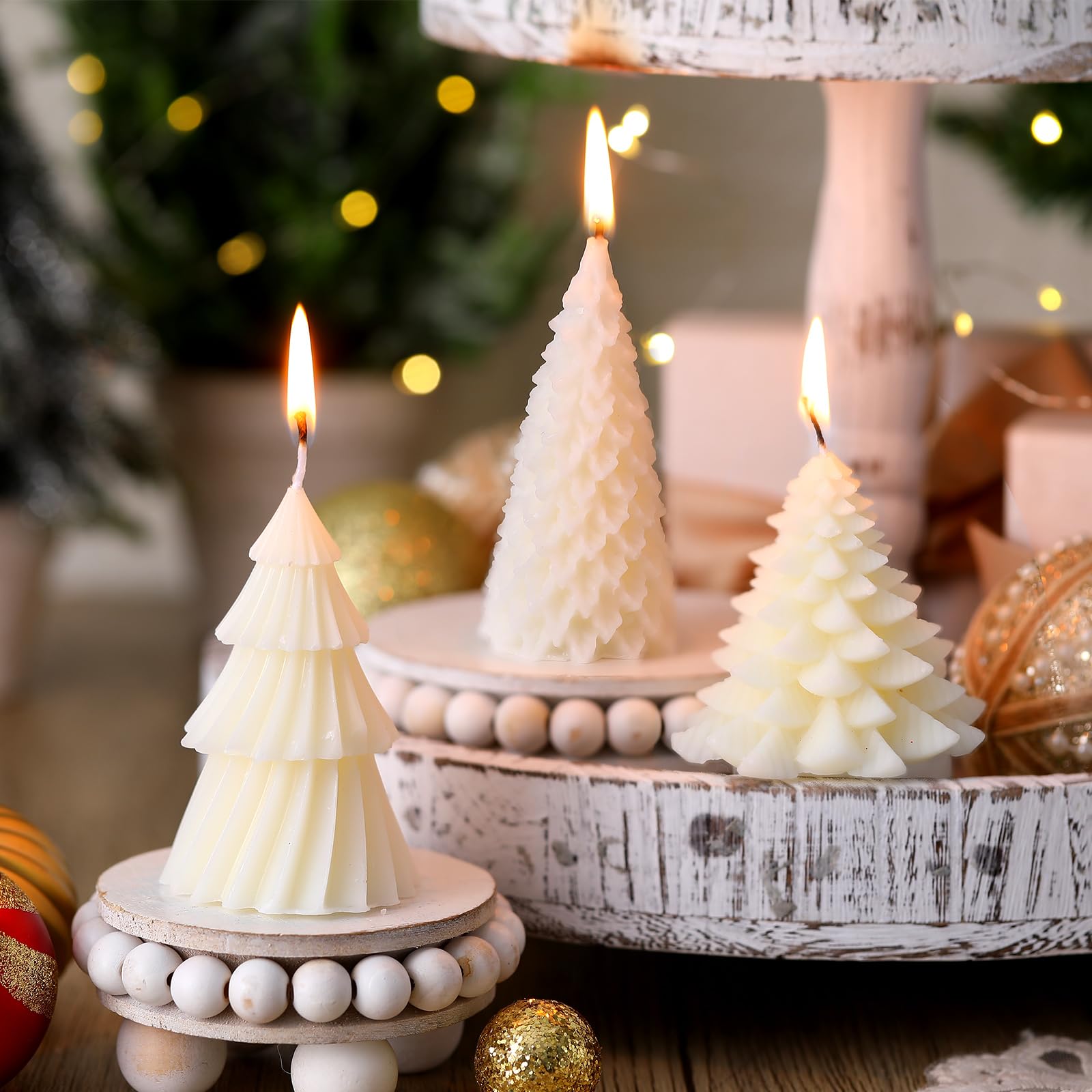 Conelist 6 pcs Christmas Tree Shaped Candles Xmas Wax Scented Candles 3.7 Inch Decorative Christmas Tree Candles Gifts for Xmas Eve Winter Holiday Party New Year Bedroom Room Table Decor, 4 Styles