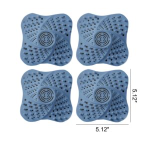 Prevent Blockage, Silicone Floor Drain Filter, Built-in Suction Cup Bathtub Drain Cover, Easy to Install Suitable for Bathroom Bathtub Kitchen Blue Four Pack