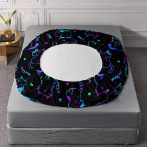 UEVBF 3D Neon Cat Sheets Twin Size Bed Set,Gradient Line Kawaii Cat Fitted Sheet Set for Teens Kids Boys Girls Room Decoration,Black Cute Bedding Fitted Sheet Set,1 Fitted Sheet+2 Pillowcases.