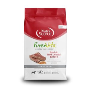 nutrisource pure vita limited ingredient grain free dry dog food, beef and red lentils, 12lb