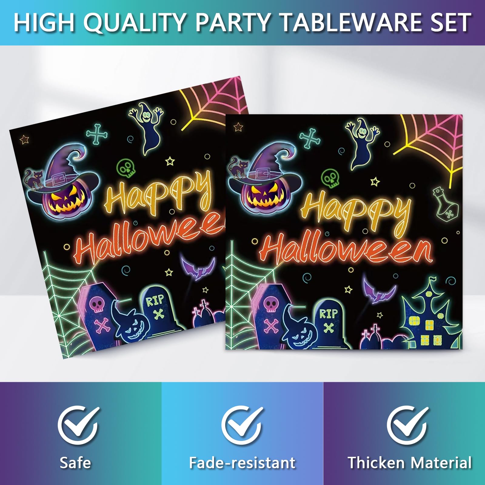 170PCS Halloween Party Plates and Napkins Set, Happy Halloween Holiday Pumpkin Ghost Dinnerware Party Decorations, Disposable Tableware for Kids Birthday Baby Shower Decor, Serve 24 Guests