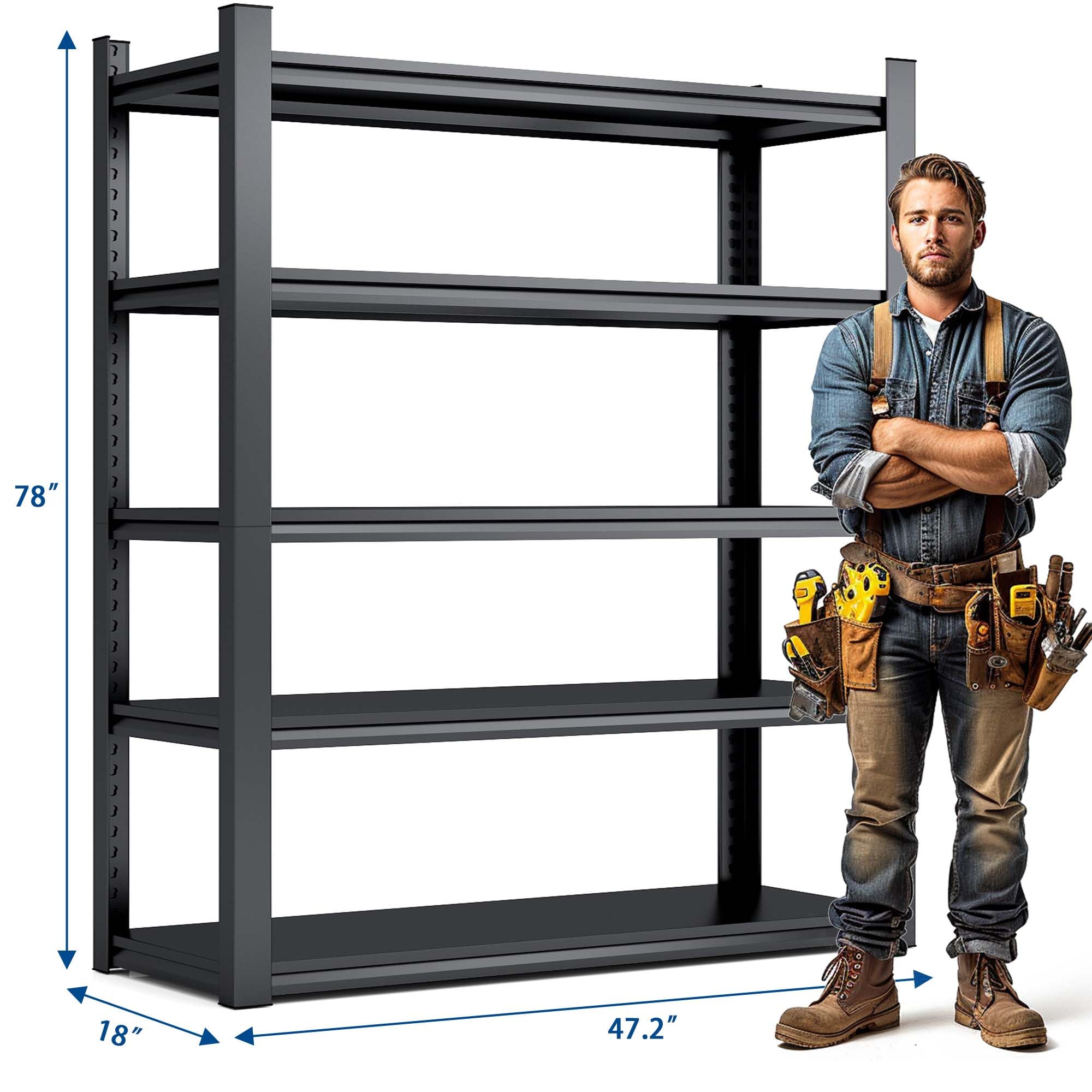 LOPOO 78" H 5-Tier Metal Shelves for Storage Garage Shelving, Heavy Duty Storage Shelves with 2000 lbs Capacity, Adjustable Garage Shelf Industrial Shelving Unit, Metal Storage Utility Rack, Black