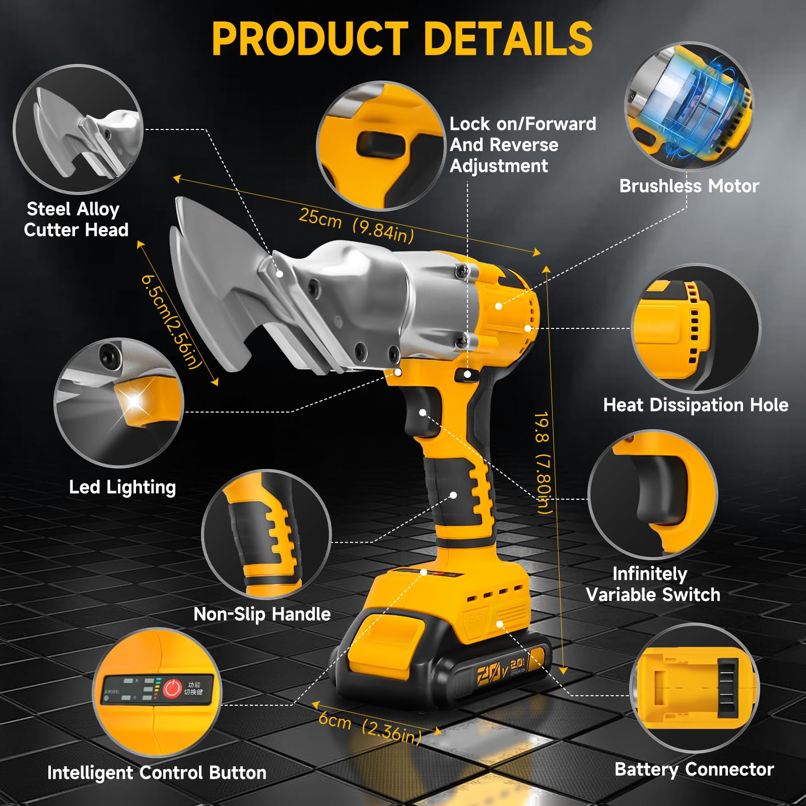 Cordless Metal Shear for DeWalt 20V Max Battery, Brushless Electric Metal Scissors for Cutting Stainless Sheet, Metal, Iron, Carpet, Leather, Cardboard (NO Battery)