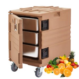 garveetech portable food warmer 82qt - universal wheels, easy transport, good insulation, strong sealing, with double buckles, handles & stackable design, ideal for family gathering, canteen, brown