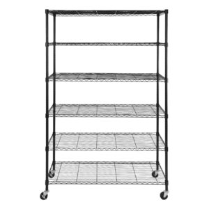 6 tier shelf shelving unit with wheels adjustable storage shelf cart metal shelf rolling utility cart 2,100lbs capacity, heavy duty wire shelving rack, 47 x 17 x 80in