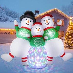 wothfav 6.5 ft christmas inflatable snowman decorations - blow up christmas outdoor snowman family with rotating colorful led light & top hat, xmas inflatable decor for yard lawn garden holiday party