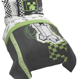 Jay Franco Minecraft Creeper Full Size Comforter Set - 7 Piece Bedding Includes Sheet Set & Pillow Covers - Super Soft Green & Gray Kids Bedding