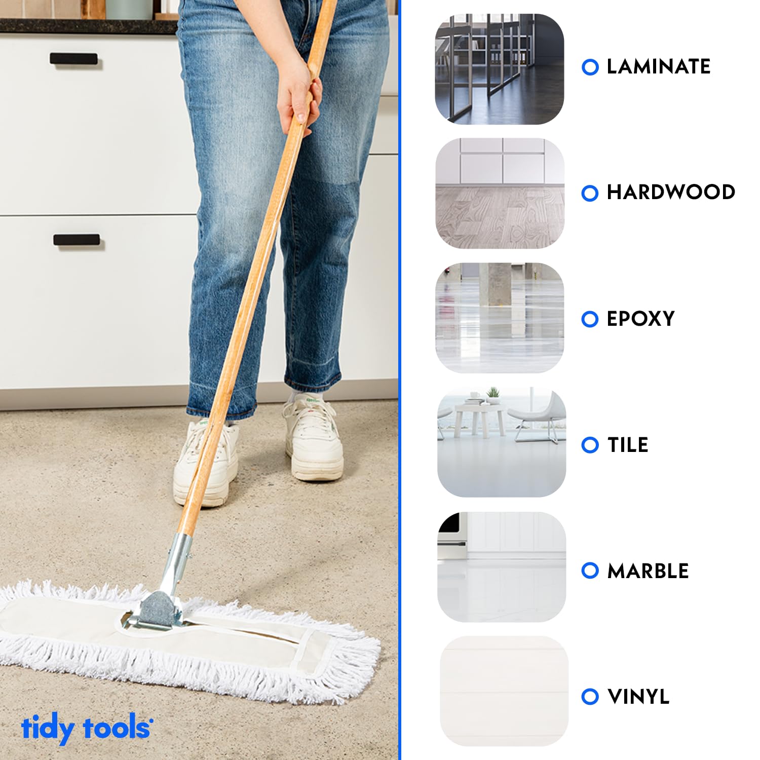 48 Inch White Dust Mop with Wood Handle and 48 Inch Dust Mop Refill Bundle - 1 Mop Sets and 4 Refills