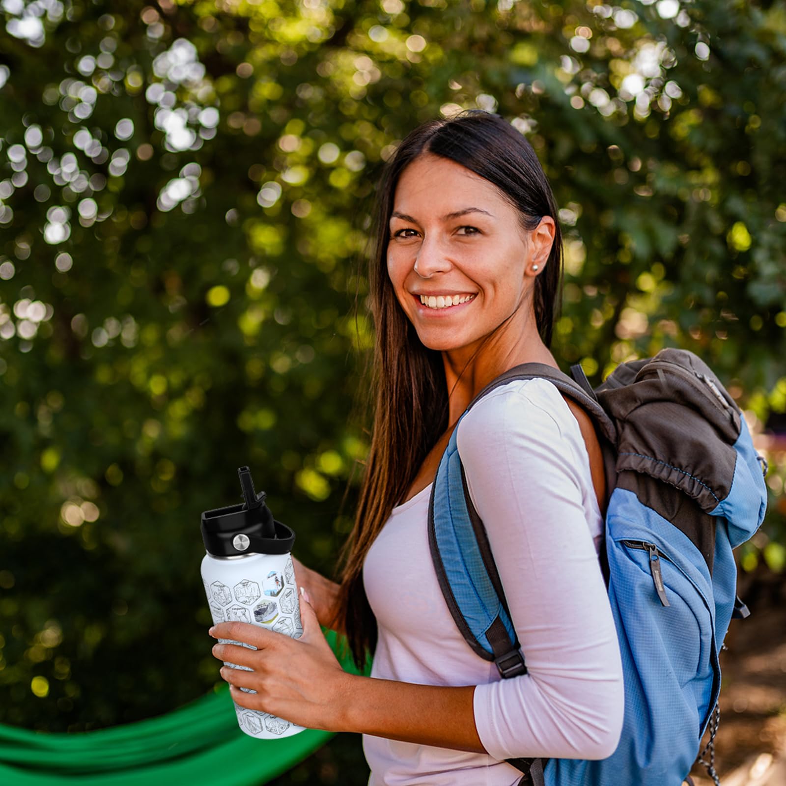 63 National Parks Water Bottle with Water Proof Stickers,32 oz Leak Proof Insulated Stainless Steel Water Bottle with Straw,Perfect for Hiking,Camping&Travel