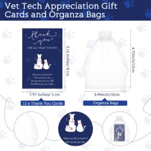 XunYee 12 Sets Christmas Vet Med Tech Gifts Veterinarian Thank You Paw Keychain with Cards Appreciation Gifts for Veterinary Medicine