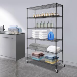 6 Tier Shelf Shelving Unit with Wheels Adjustable Storage Shelf Cart Metal Shelf Rolling Utility Cart 2,100lbs Capacity, Heavy Duty Wire Shelving Rack, 47 x 17 x 80in