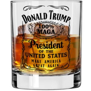 patriots cave - donald trump whiskey label 100% maga 10.5 oz whiskey glass for dad, gift for husband, stepfather gift idea, unique gifts for men, trump stuff, maga merch