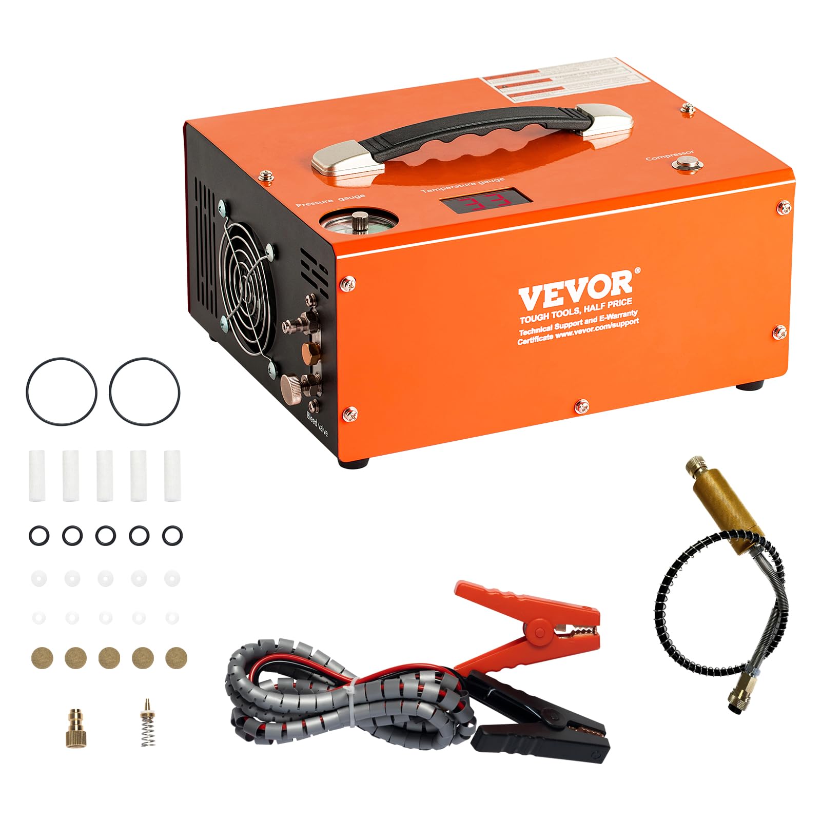 VEVOR PCP Air Compressor, 4500PSI Portable PCP Airgun Compressor with Built-in Converter, Auto-Stop | DC12V/AC120V | Oil & Water-Free Paintball Tank Compressor Pump for Air Rifle, Scuba Diving Bottle