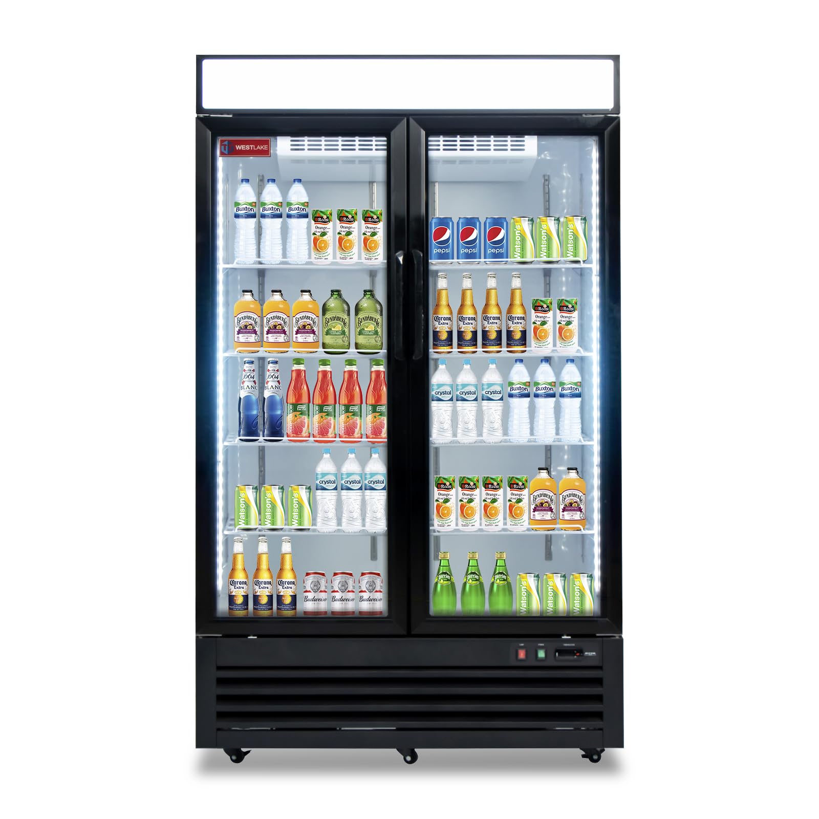 WESTLAKE 48" W Merchandiser Commercial Display Refrigerator 2 Glass Door 2 Section Reach-in Glass Door Upright Fan Cooling 36 Cu.ft Cooler for Restaurant, Bar, Shop, etc