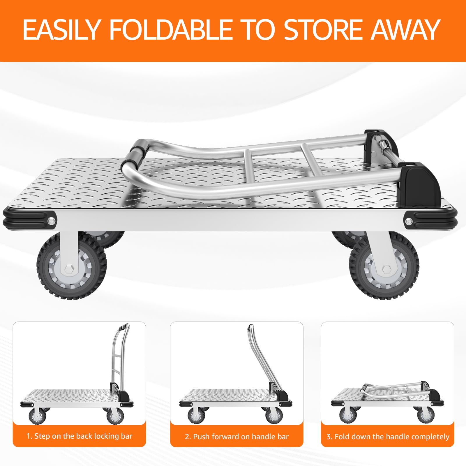 2200 lbs. Capacity Foldable Push Cart Dolly | Moving Platform Hand Truck | Heavy Duty Space Saving Collapsible | Swivel Flat Bed Wagon - Furniture Luggage Lifting