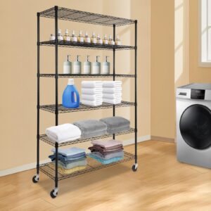 6 Tier Shelf Shelving Unit with Wheels Adjustable Storage Shelf Cart Metal Shelf Rolling Utility Cart 2,100lbs Capacity, Heavy Duty Wire Shelving Rack, 47 x 17 x 80in