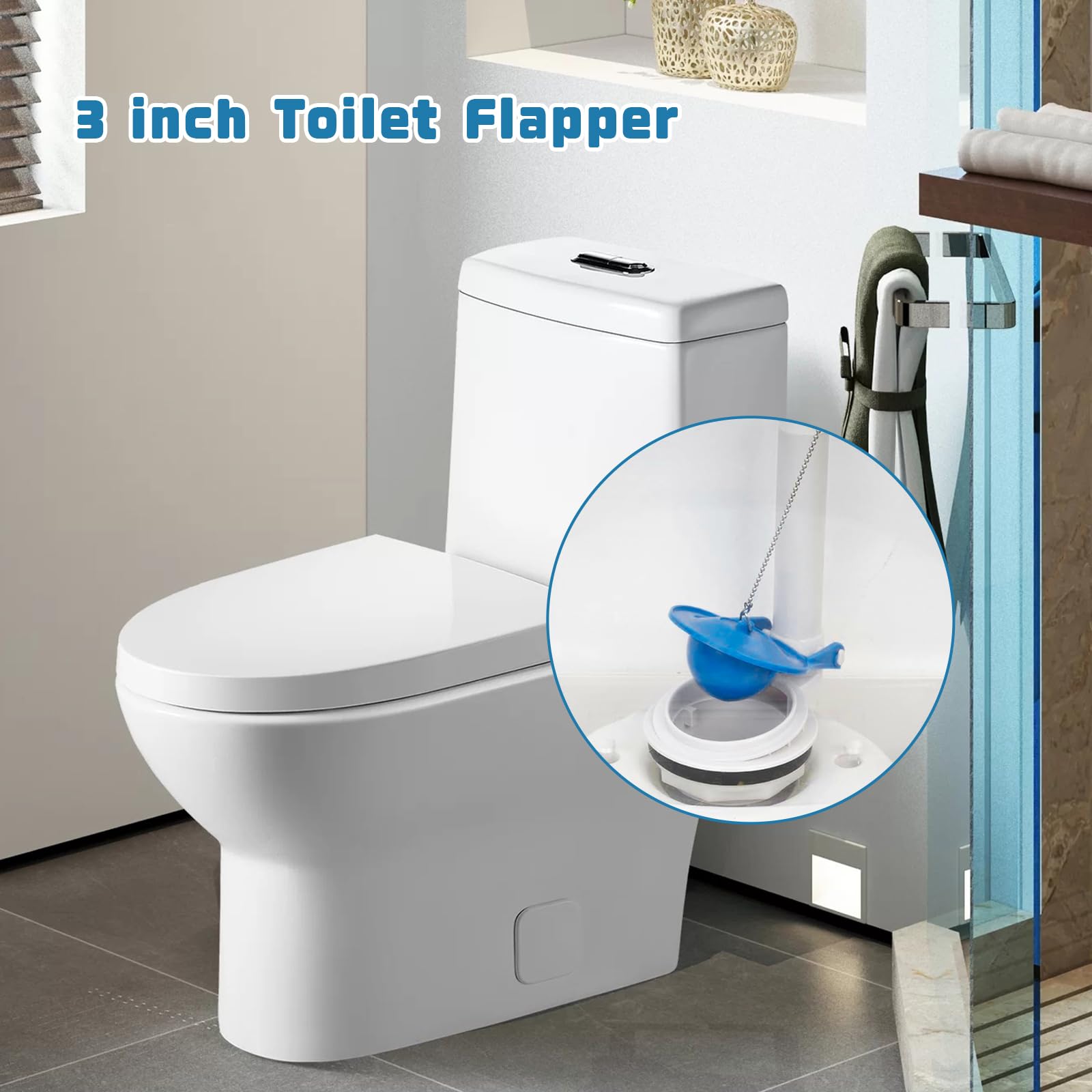 3 Inch Toilet Flapper Replacement Compatible with Gerber 99-788, Rubber Toilet Flapper Replacement Kit with Stainless Chain, Water-Saving Toilet Bowl Stopper Blue(4Pack)