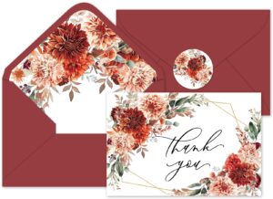 whaline 24pcs watercolor floral thank you cards with envelopes and stickers boho floral greeting cards red terracotta flower blank note cards for party supplies