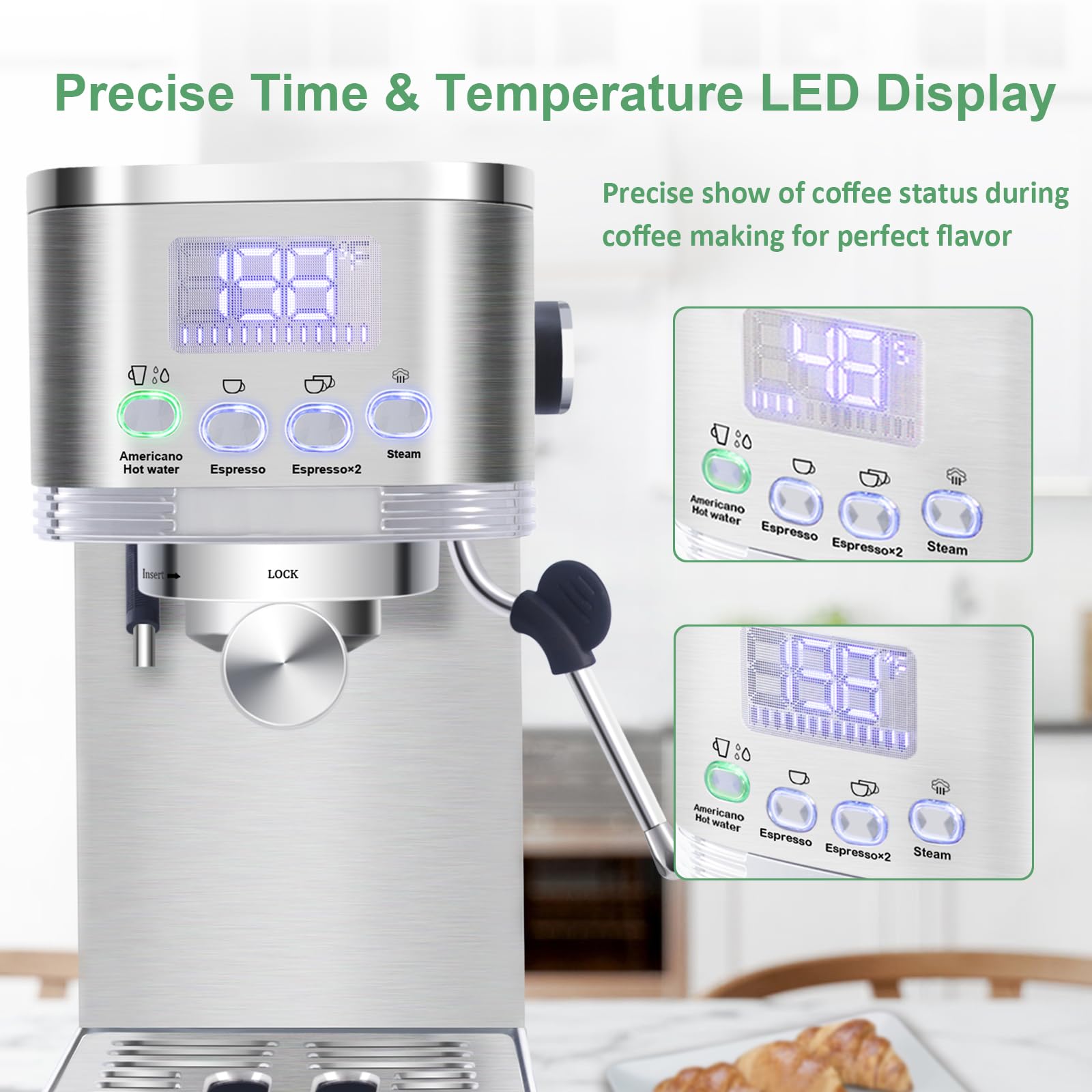 URintells Cuising Espresso Machine, 20 Bar LED Display Espresso Maker with Steam Milk Frother for Americano Cappuccino Latte, Espresso Coffee Machines with ESE Pod Filter, Gift for Dad Mom