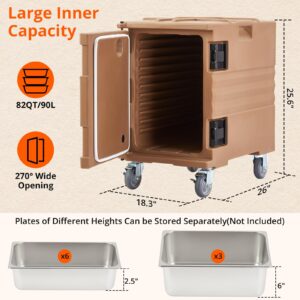 GarveeTech Portable Food Warmer 82Qt - Universal Wheels, Easy Transport, Good Insulation, Strong Sealing, with Double Buckles, Handles & Stackable Design, Ideal for Family Gathering, Canteen, Brown