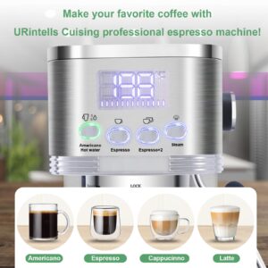 URintells Cuising Espresso Machine, 20 Bar LED Display Espresso Maker with Steam Milk Frother for Americano Cappuccino Latte, Espresso Coffee Machines with ESE Pod Filter, Gift for Dad Mom