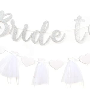 Silver Glitter Bride To Be Set,Bridal Shower Decorations,White Wedding Dress Heart Garland,Silver Balloon Decor,Bridal Wedding Party Hanging Garland,Bride To Be Wedding Love Banner Photo Props